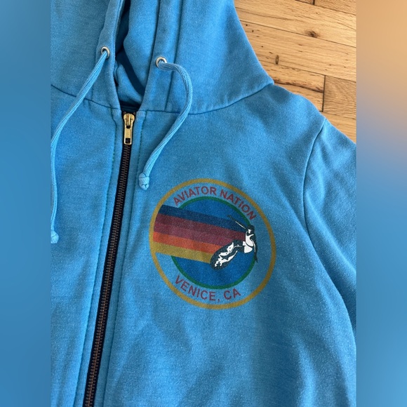 Aviator Nation Blue Zip Up Hoodie Sweatshirt Jacket Venice, CA - Picture 4 of 10